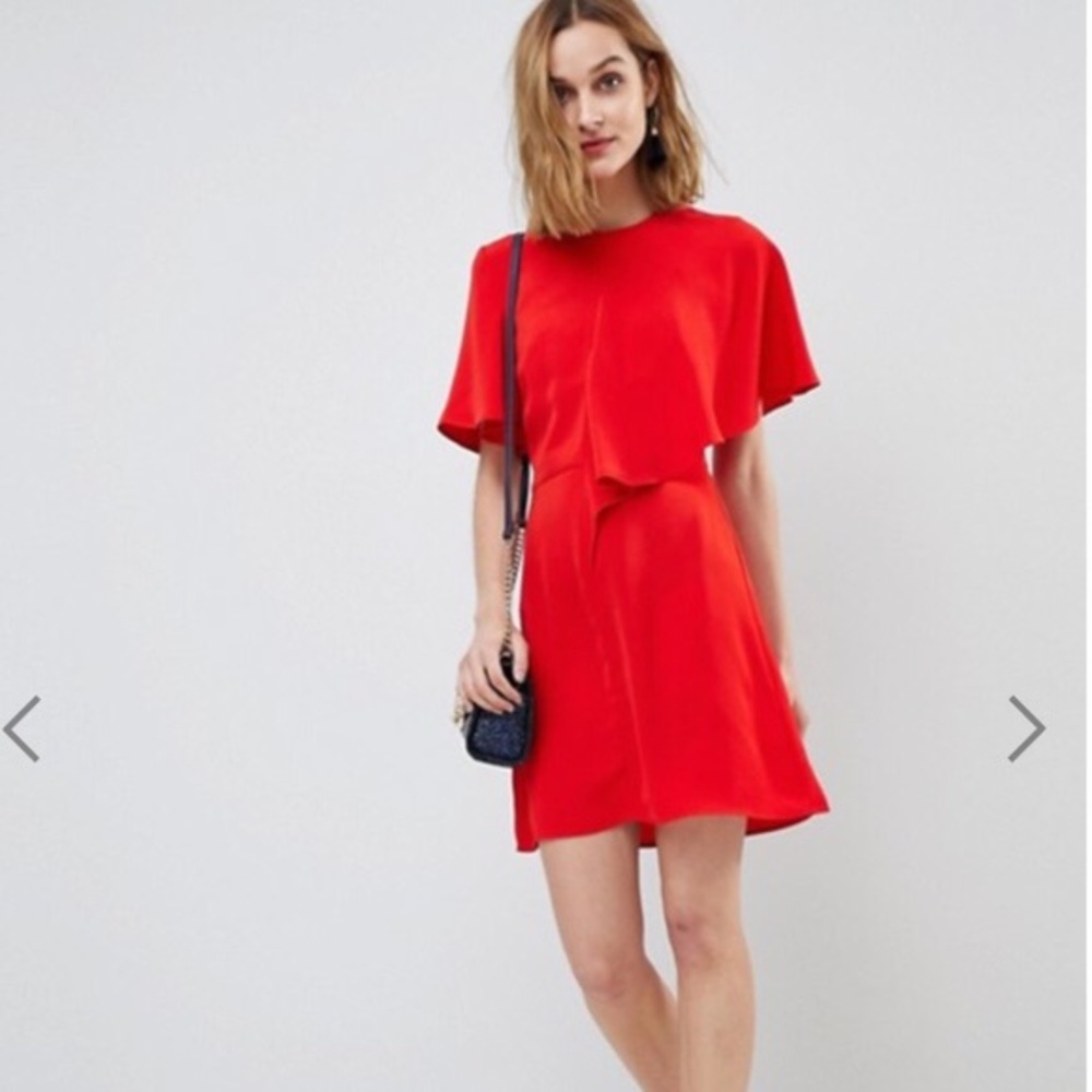Warehouse Asymmetric Ruffle Front Mini Shift Dress